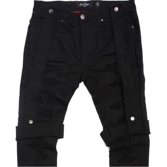 Pure Black Men Stylish Jeans/w Strap Detail - Picture 4 of 6